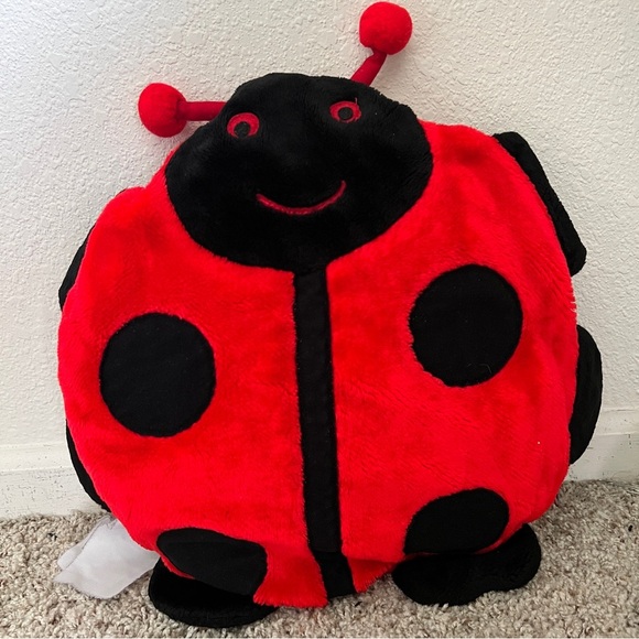 Lady Bug Round Bright Red Black Fuzzy Pillow Cover - Picture 6 of 15
